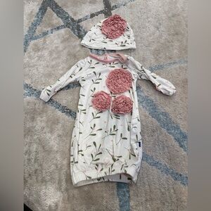 KicKee Pants newborn Print Dahlia Flower Layette Gown & Hat Set